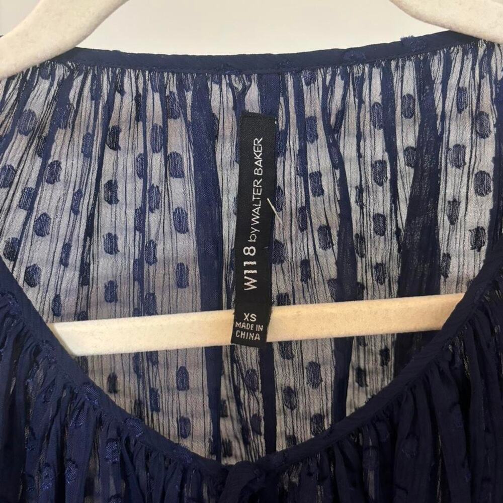 Walter Baker Navy Sheer Swiss Dot Blouse Womens XS Boho Balloon Sleeve Top - Picture 7 of 9